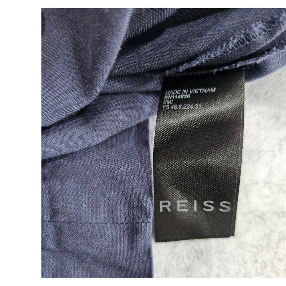 Reiss Emi Linen Blend V Neck Top, Ladder Cut Out Bars, Blue, Sz 2 - Picture 7 of 11